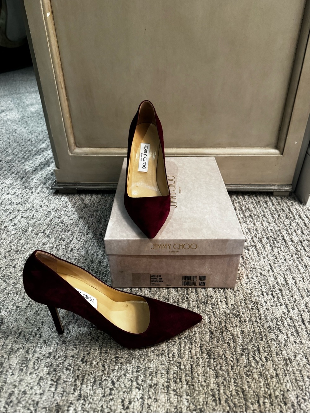 Jimmy Choo Wine Suede Pointed-Toe Pumps - Picture 3 of 4